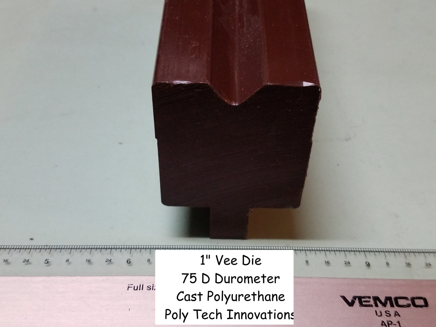 Elastotuff™️ Polyurethane Press Brake Die, 1" Opening, 75 D Durometer, Brown