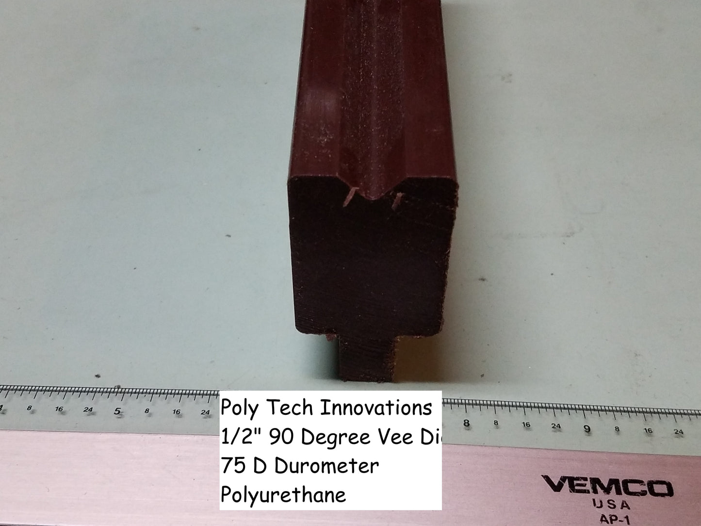 Elastotuff™️ Polyurethane Press Brake Die, 1/2" Opening, 75 D Durometer, Brown