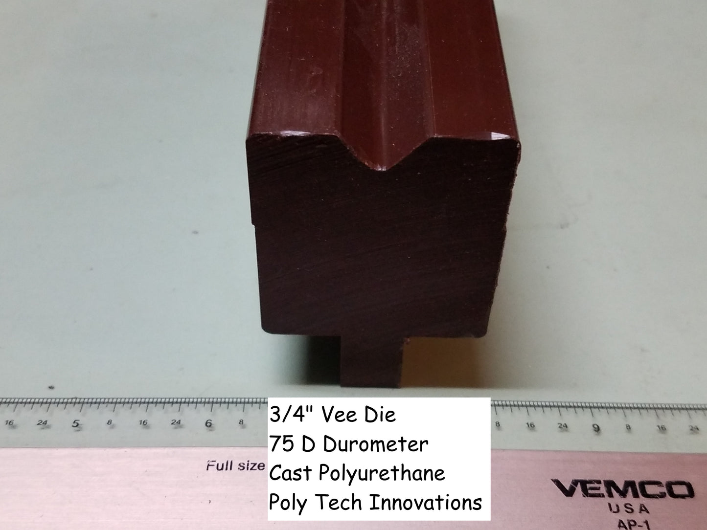 Elastotuff™️ Polyurethane Press Brake Die, 3/4" Opening, 75 D Durometer, Brown
