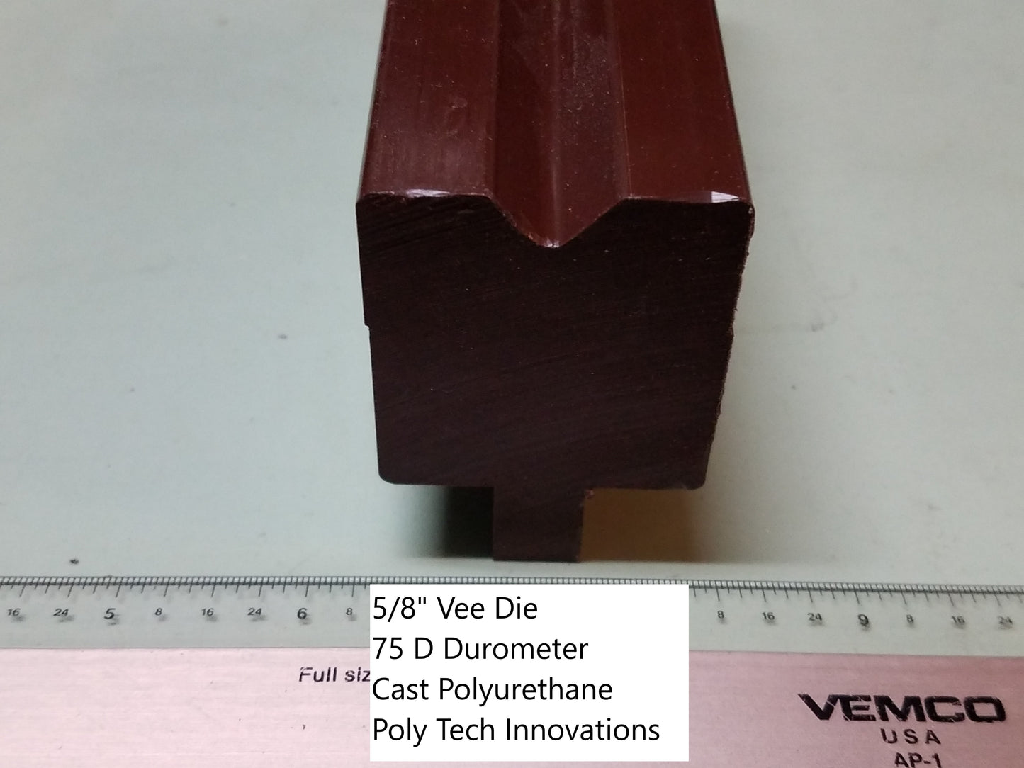 Elastotuff™️ Polyurethane Press Brake Die, 5/8" Opening, 75 D Durometer, Brown