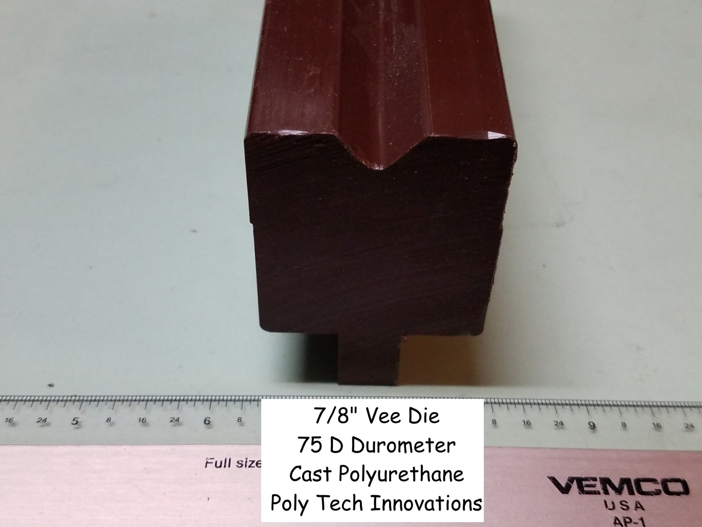 Elastotuff™️ Polyurethane Press Brake Die, 7/8" Opening, 75 D Durometer, Brown